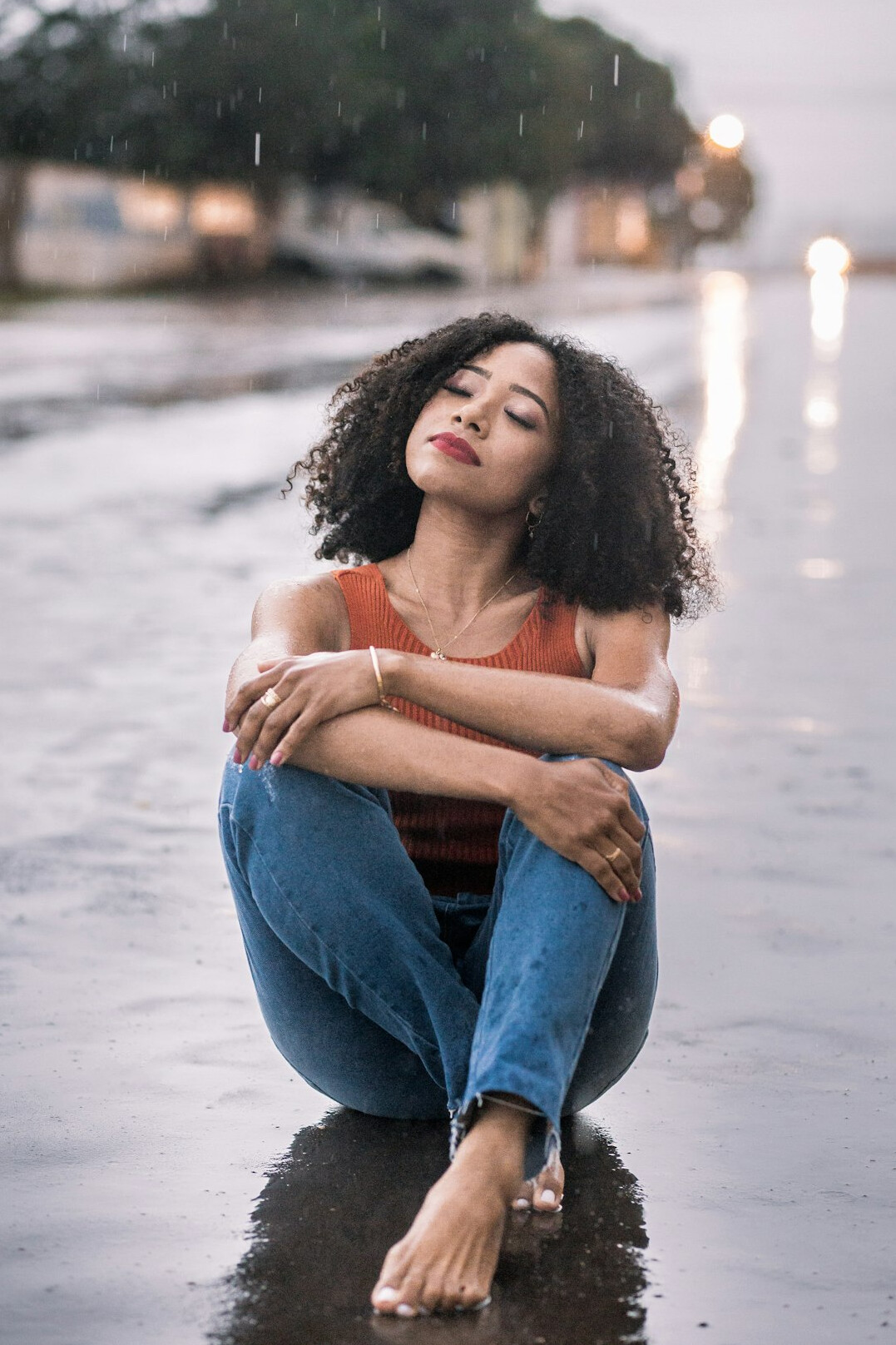Portrait of a young Brazilian woman with curly hair